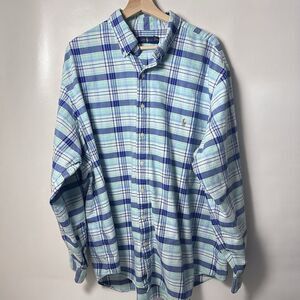 Ralph Lauren Shirt Mens Blue Green Plaid Long Sleeve Button Down Preppy 2XB